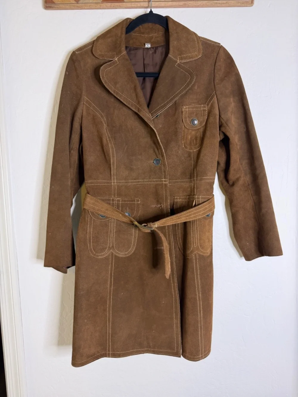 Vintage Brown Suede  Long Coat with Belt Made in Canada - Picture 10 of 10
